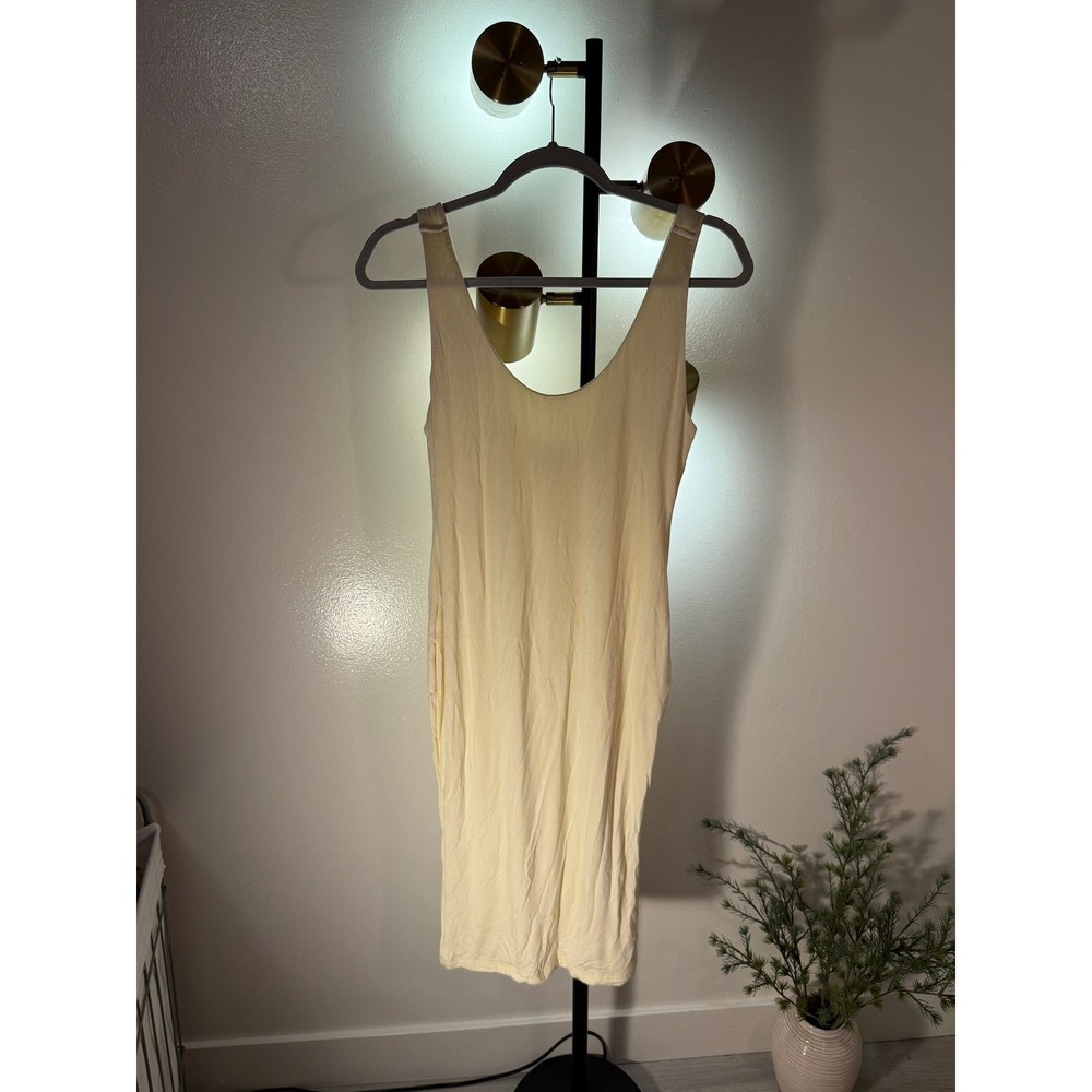 JLUXLABEL Bodycon Midi dress‎ trending butter yellow Rayon Modal Scoop Neck LG